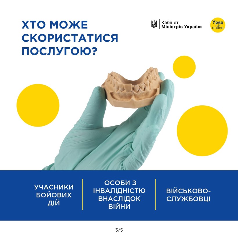 На фото - інфографіка  як і де отримати безоплатне зубопротезування для військових та ветеранів