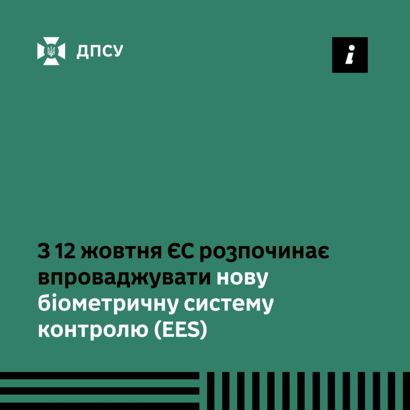 Картинка з текстом: "З 12 жовтня ЄС запроваджує нову біометричну систему контролю (EES)"