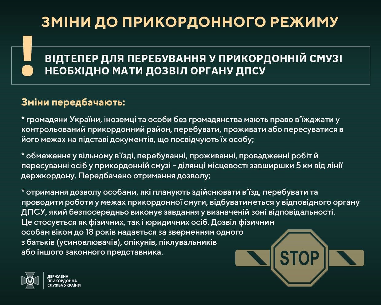 Інфографіка щодо умов перебування в прикордонній смузі