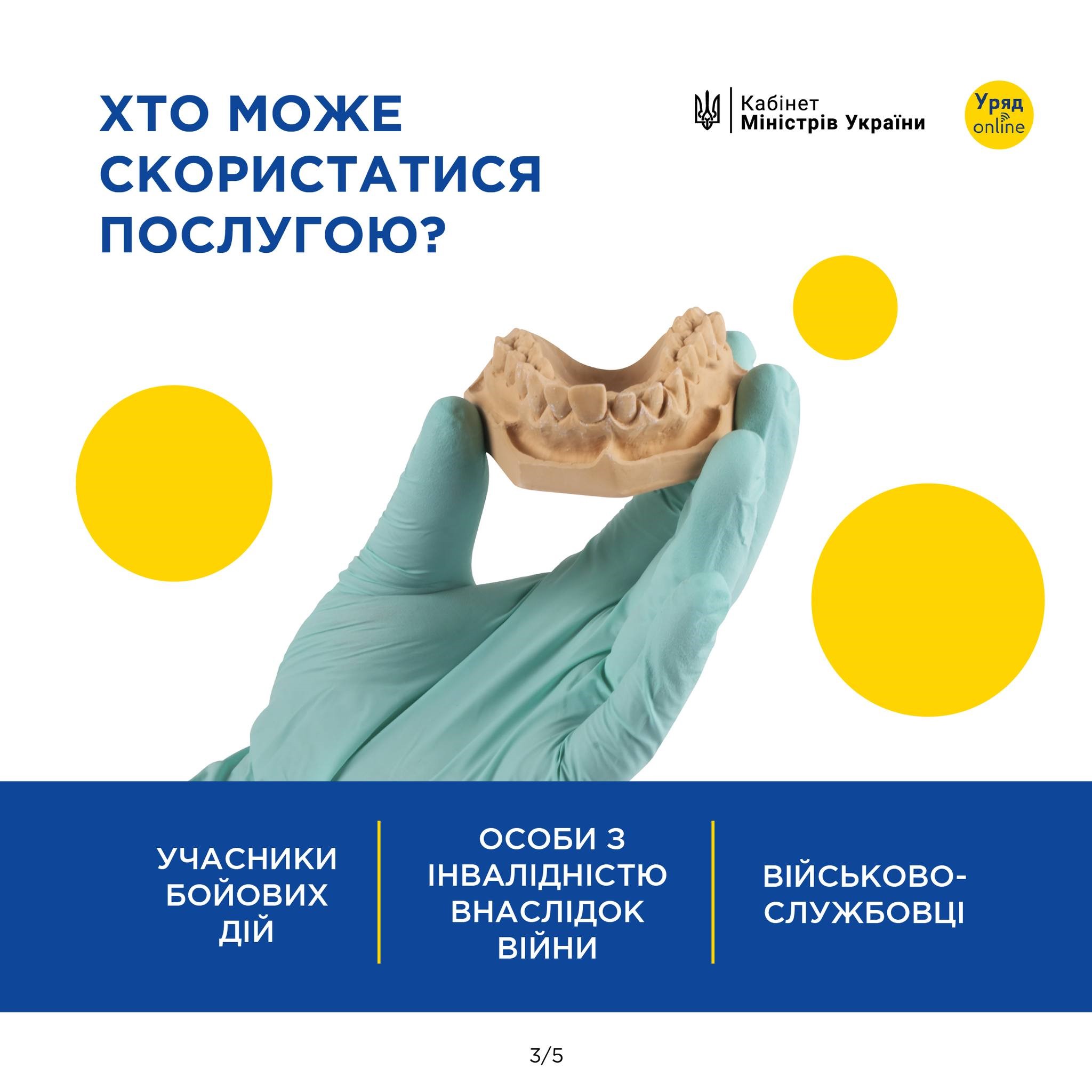 На фото - інфографіка  як і де отримати безоплатне зубопротезування для військових та ветеранів