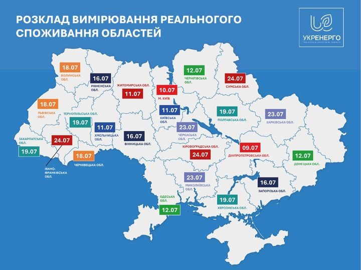 Карта вимірювання реального споживання областей