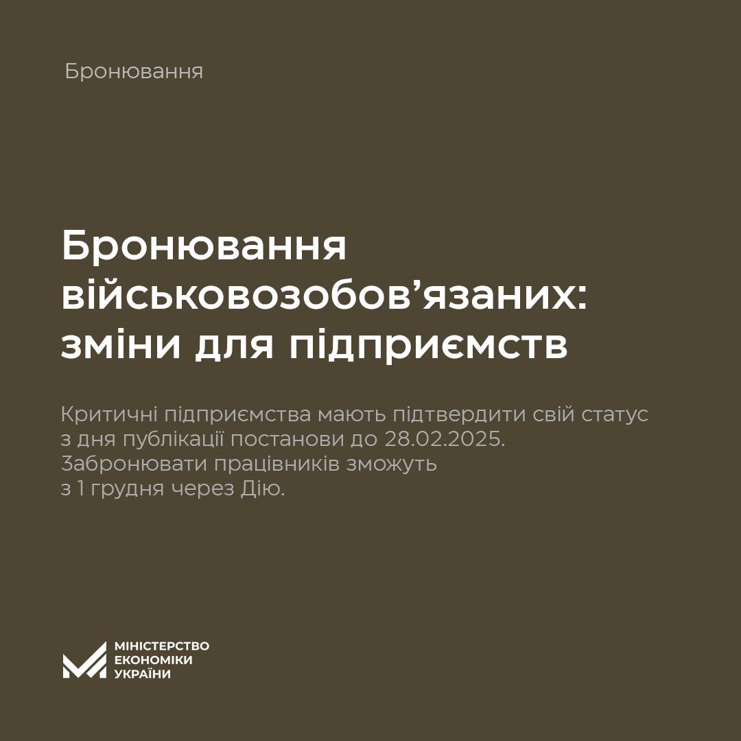 Інфографіка "Бронювання військовозобов’язаних: зміни для підприємств