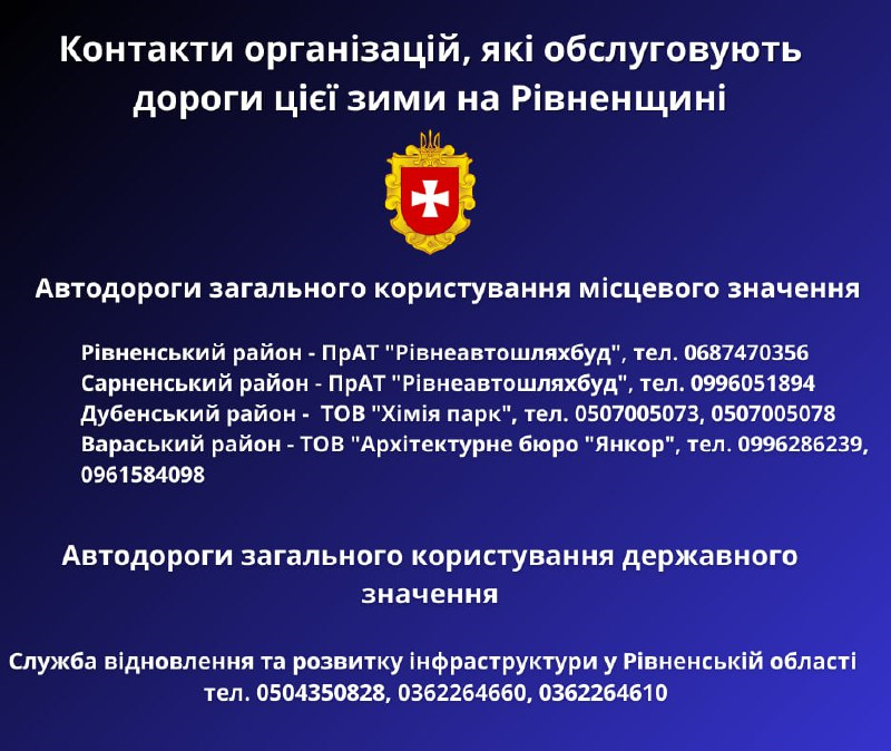 Контакти організацій які обслуговують дороги